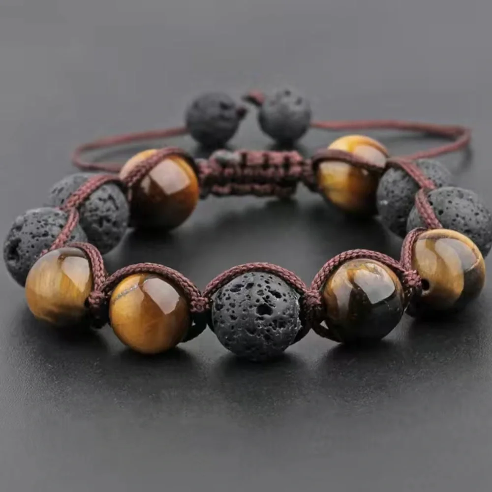 Tigers eye and Lavastone adjustable bracelet